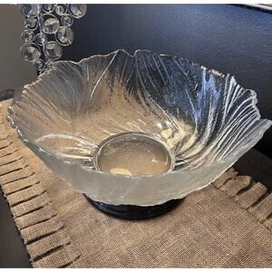 Textured Clear Glass Serving Bowl